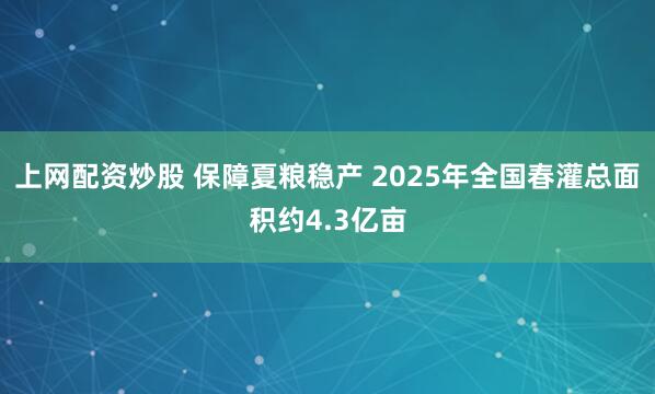 上网配资炒股 保障夏粮稳产 2025年全国春灌总面积约4.3亿亩
